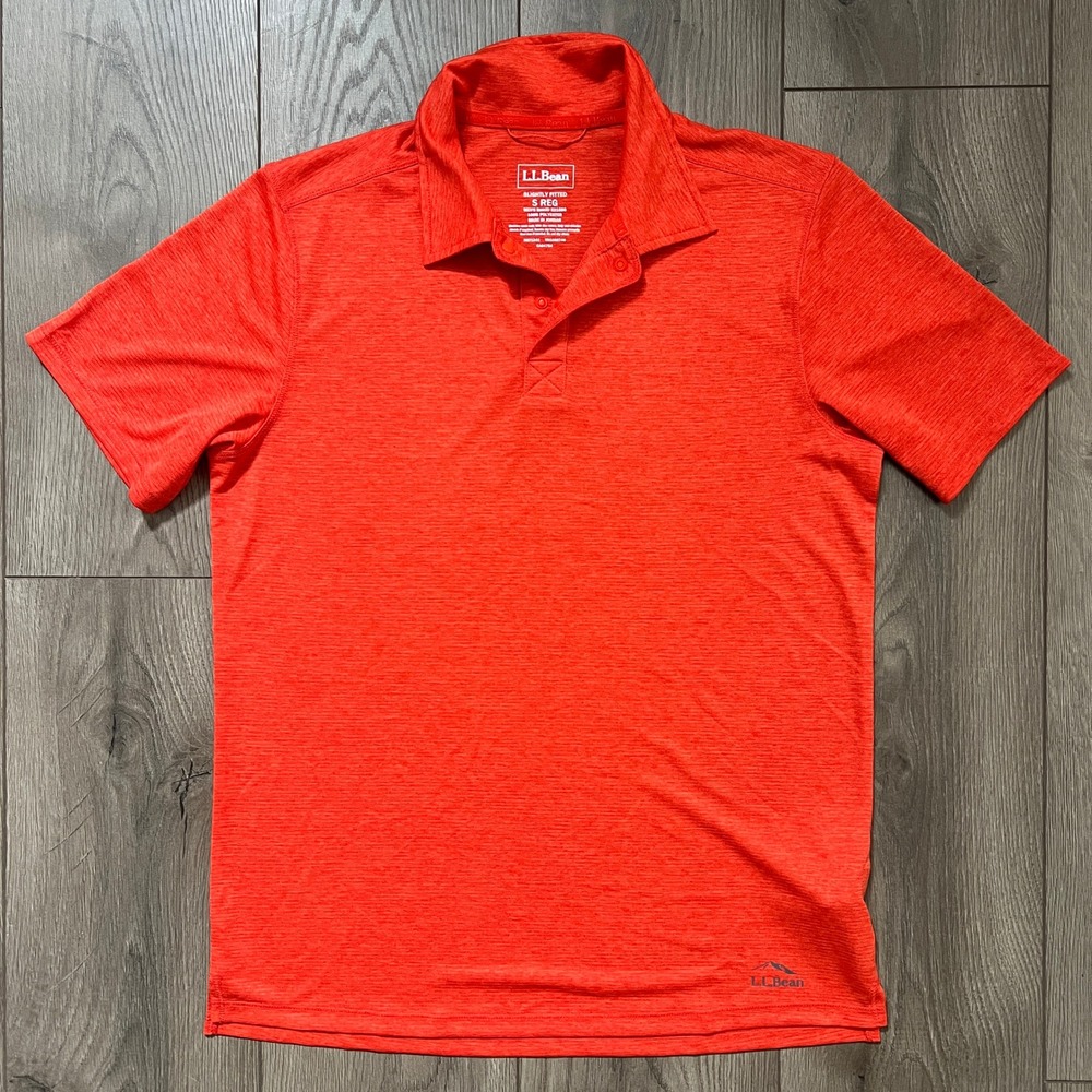 LL Bean Mens Slightly Fitted Polo Shirt Orange Space Dye Short Sleeve S 521686